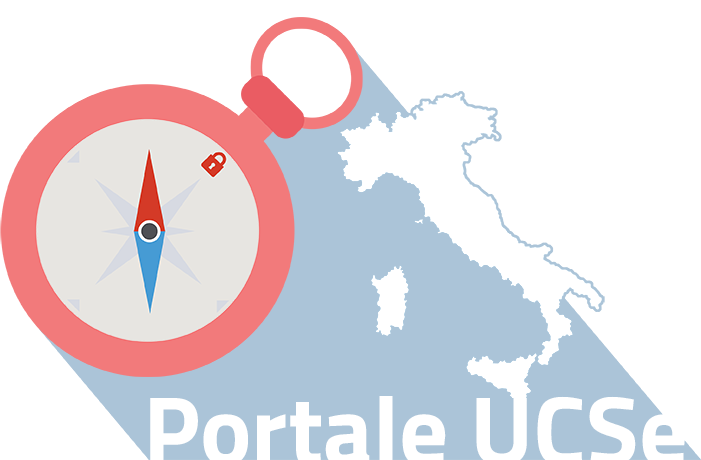 Illustrazione del Portale UCSe: l'immagine rappresenta una bussola che ha come sua ombra l'Italia